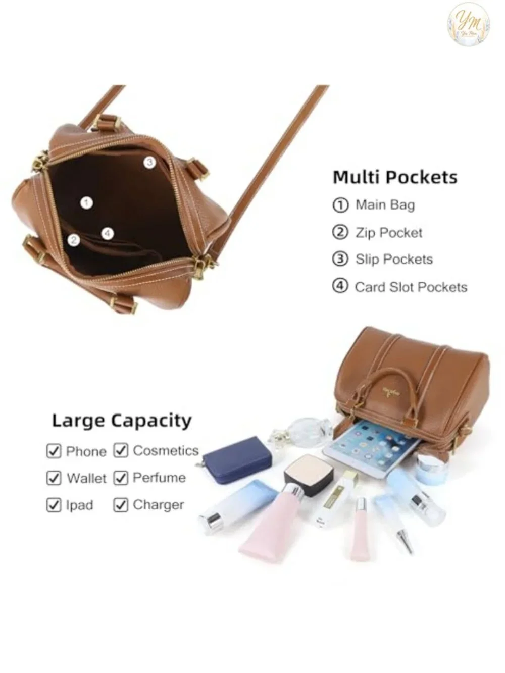 Vegan Leather Satchel Handbag Top Handle Crossbody Barrel Bag Women's Purse